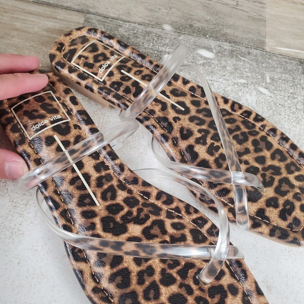 Dolce Vita Leanna Leopard Sandals Womens Sz 7.5 Clear Transparent